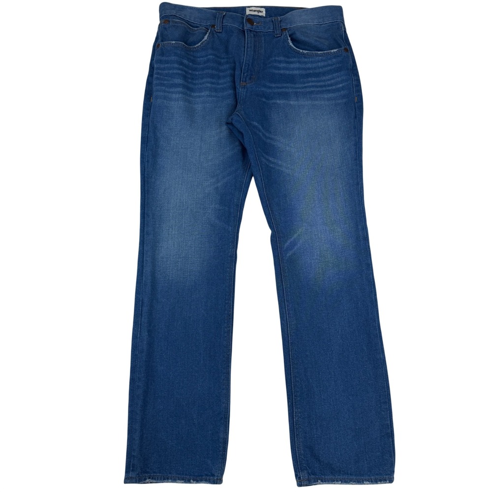 Wrangler Regular Straight Jeans Mens 34x32 Blue Denim Classic Casual Rodeo - Picture 2 of 11